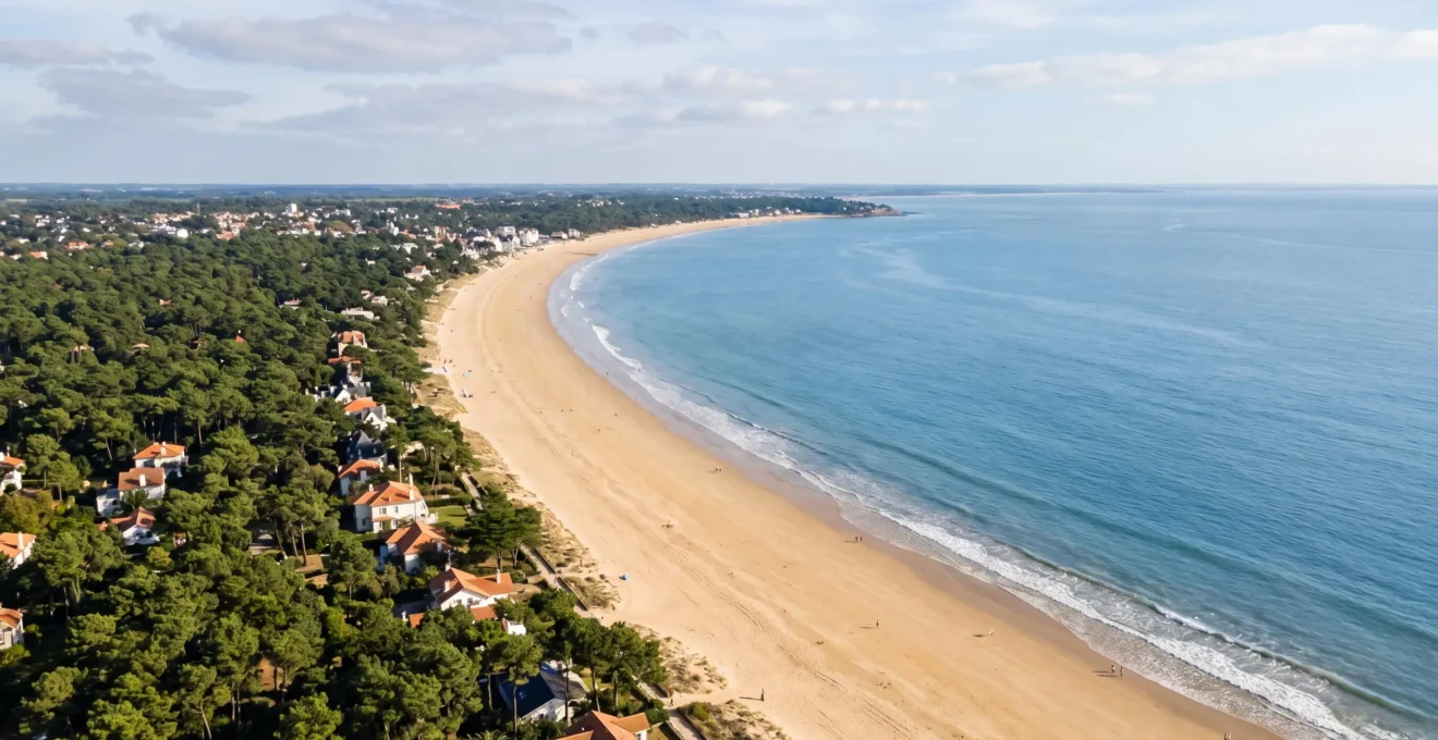 Vue aerienne de la baie de La Baule avec ses plages de sable fin et ses pins maritimes en Loire-Atlantique