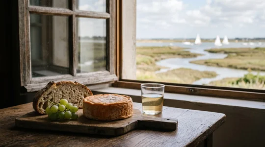 Plateau de fromages mettant en valeur le Curé Nantais entouré de produits du terroir de Loire-Atlantique