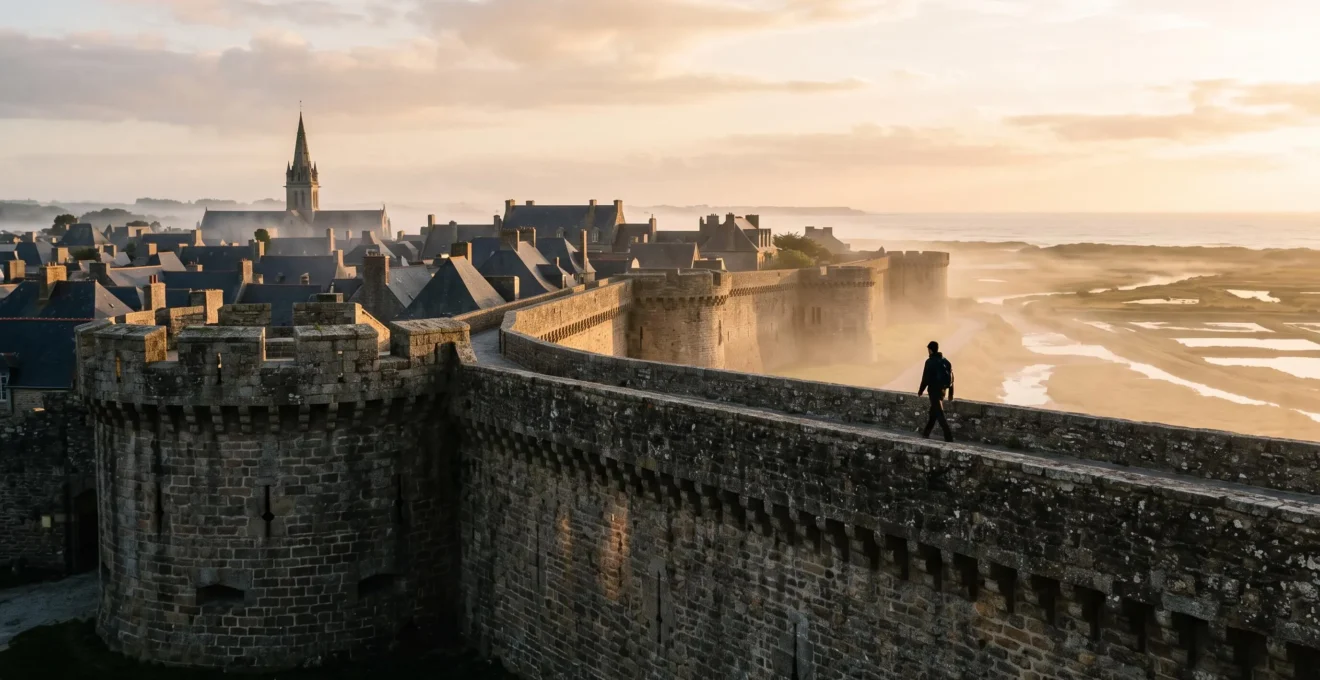 Vue panoramique des remparts médiévaux de Guérande en Loire-Atlantique au crépuscule